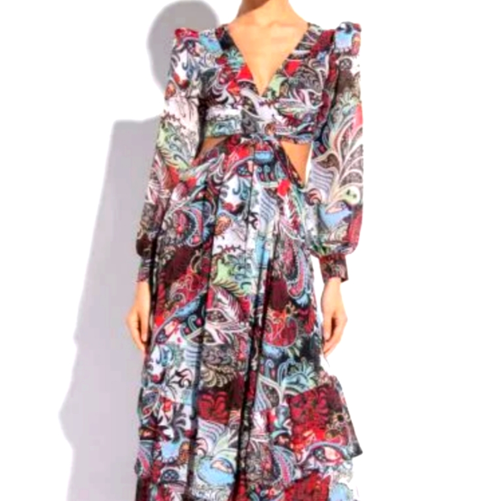 Scarf Print Cut Out Maxi Dress. Size Medium